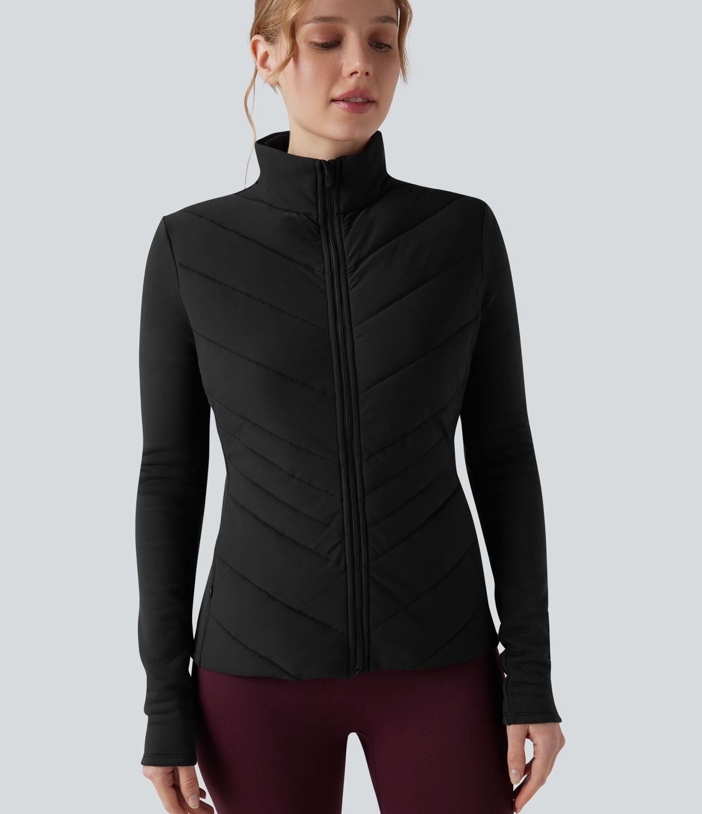 Veste matelassée running PuffFlex col cheminée manches longues avec zip et poches