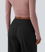 Pantalon ample décontracté taille basse croisée avec poches