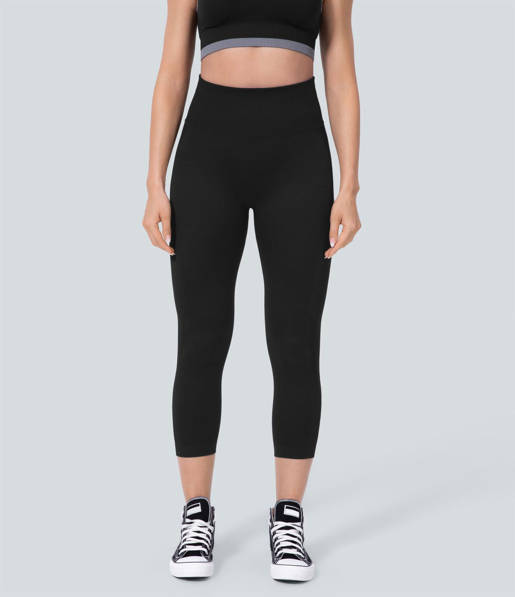 Legging capri yoga taille haute froncé effet push-up sans couture OneForm Seamless Flow