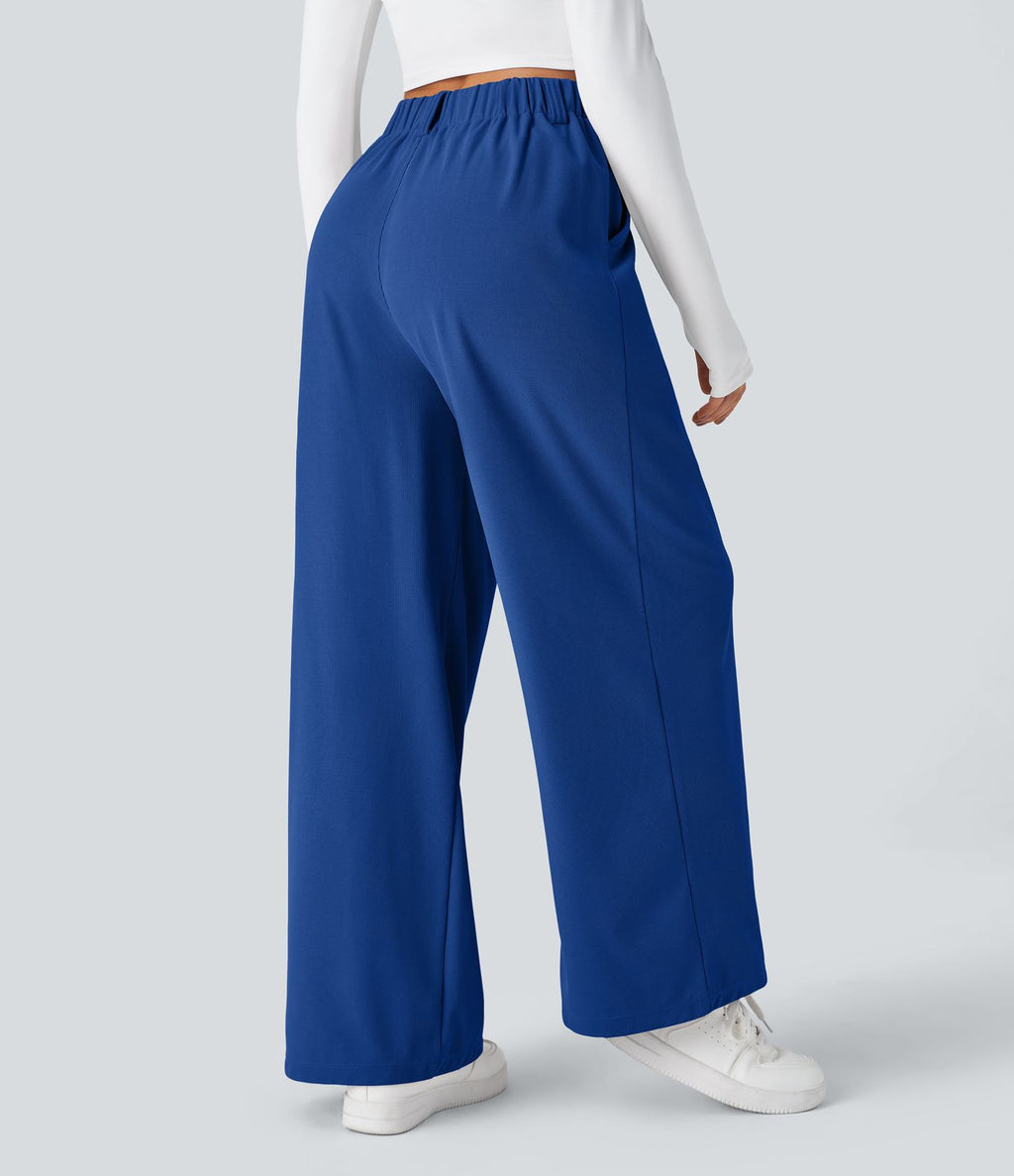 Halara Flex™ Pantalon Tailleur Large Fluide Gaufré Taille Haute Poches Latérales