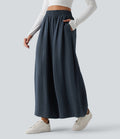 Pantalon large fluide décontracté taille haute avec cordon de serrage intérieur avec poches