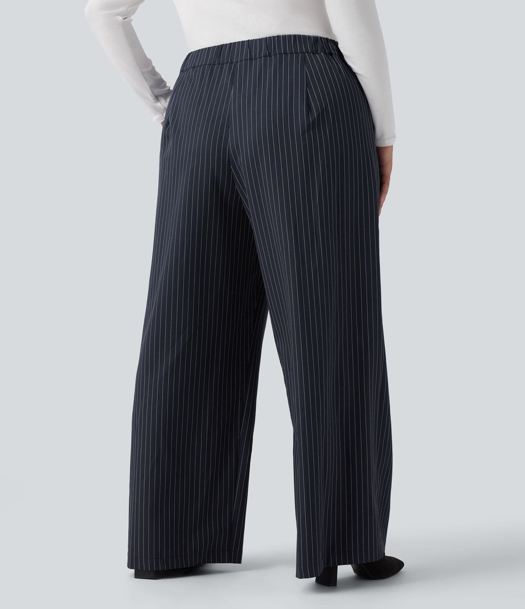 Pantalon tailleur large grande taille taille haute à rayures avec poches