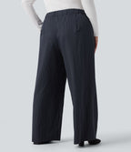 Pantalon tailleur large grande taille taille haute à rayures avec poches