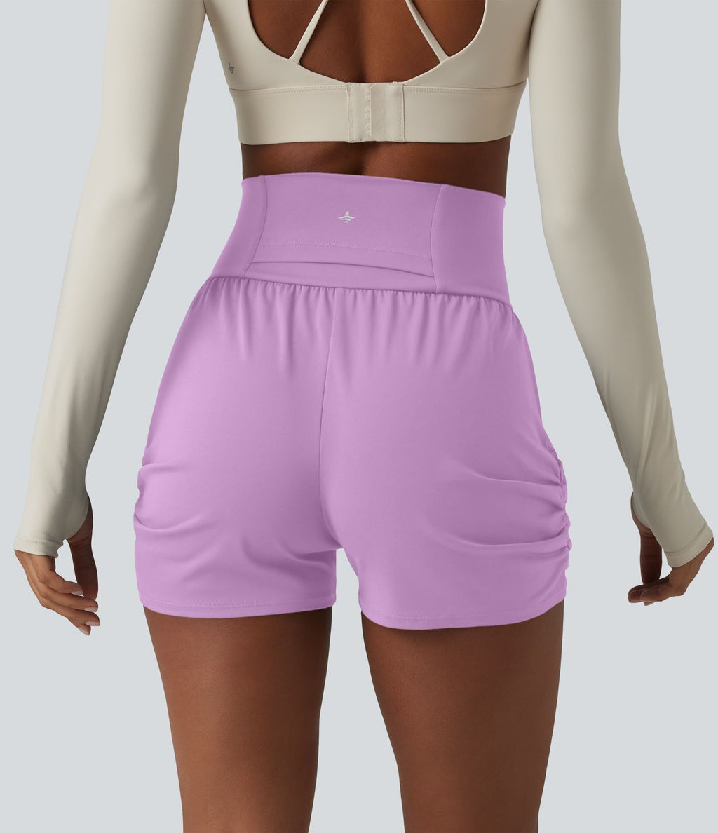 Short de yoga SoftlyZero™ Airy taille haute froncé effet frais InstantCool 7,5 cm avec poches