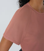 T-shirt Casual Court Tissu Gaufré Uni à Manches Raglan