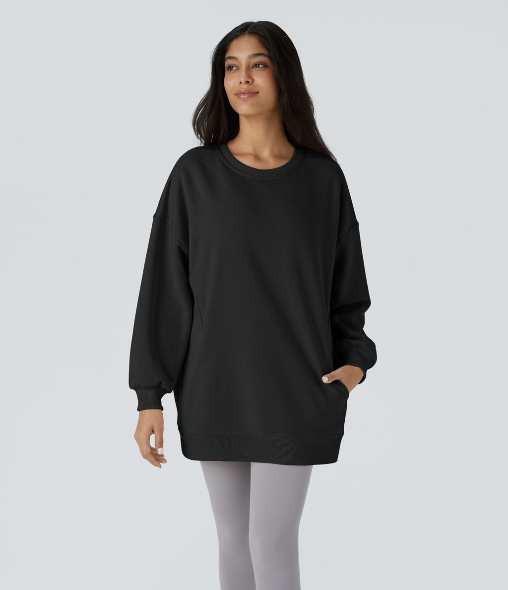 Sweat-shirt décontracté en polaire, col rond, manches longues, poches latérales, coupe oversize