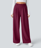 Halara Flex™ Pantalon Tailleur Large Fluide Gaufré Taille Haute Poches Latérales