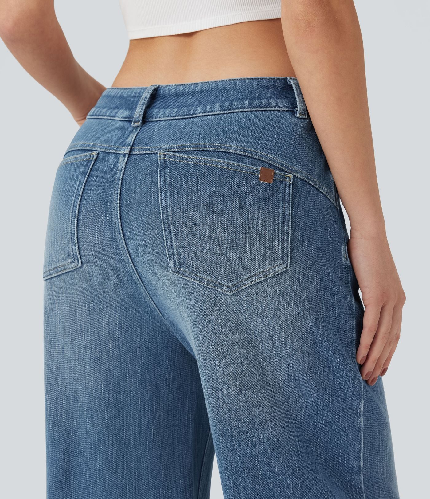 Jean large délavé Halara Flex™ taille mi-haute avec poches