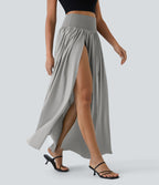 Breezeful™ Jupe Taille Haute Casual Maxi Séchage Rapide Fluide Fente Plissée 2 en 1