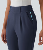 Pantalon de golf fuselé crêpe taille haute avec poches