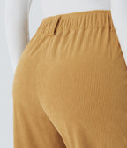 Pantalon en velours côtelé décontracté taille moyenne avec poches latérales