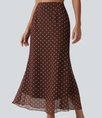 Jupe midi fluide sirène taille haute à pois