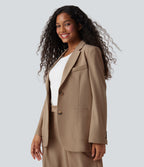 Blazer de travail anti-froissement aspect lin col cranté manches longues avec poches