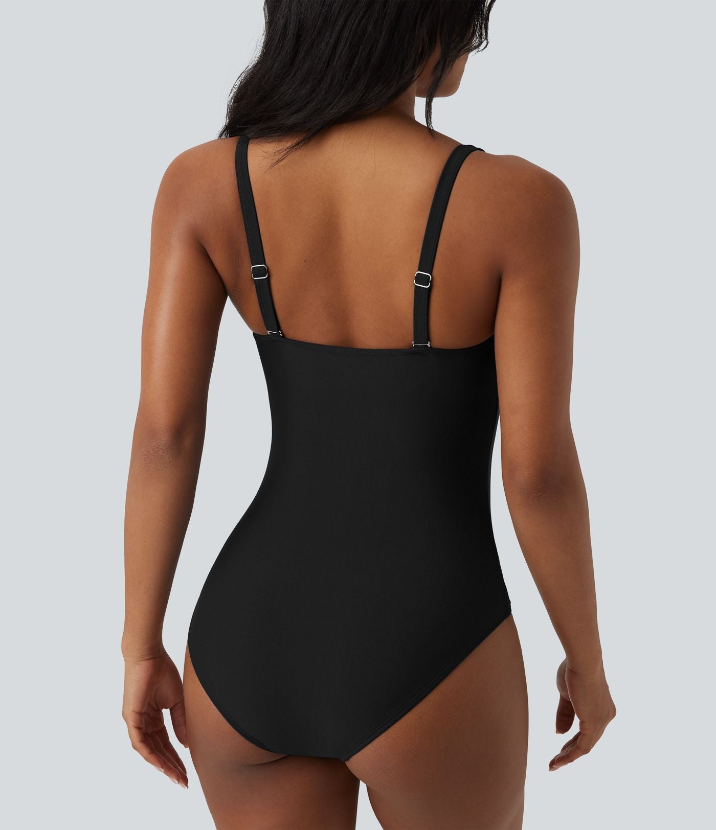 Maillot de bain une pièce gainant push-up col Queen Anne bretelles ajustables torsadé froncé