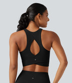 Brassière de running maintien léger frais au toucher à séchage rapide avec encolure arrondie, découpe, coussinets amovibles et protection solaire UPF50+