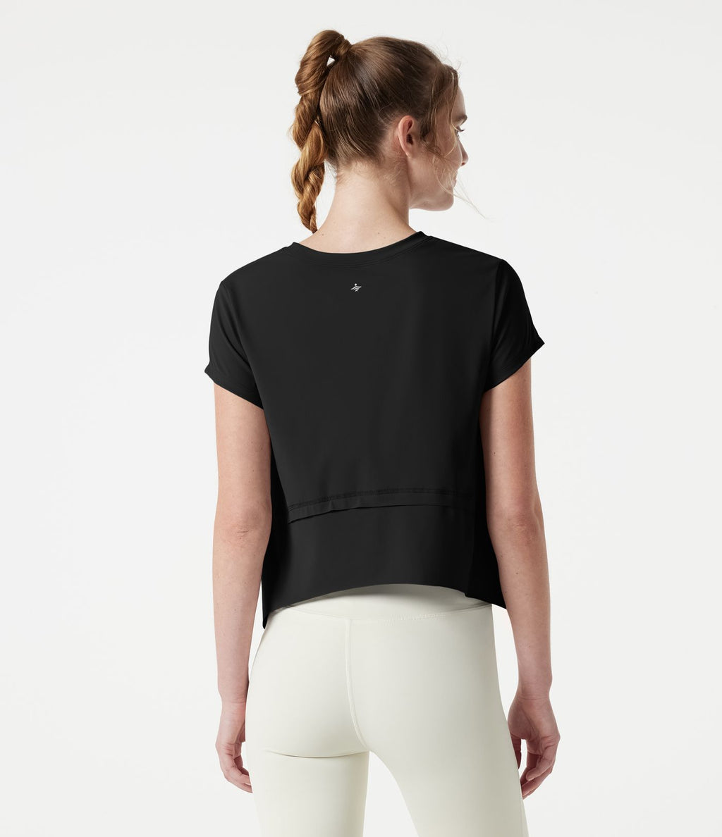 Haut de sport de running Halara UltraSculpt™ Cool, séchage rapide, col rond, manches courtes, ourlet asymétrique haut-bas, coupe ample — UPF50+