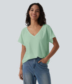 T-shirt casual col V manches raglan courtes coupe ample