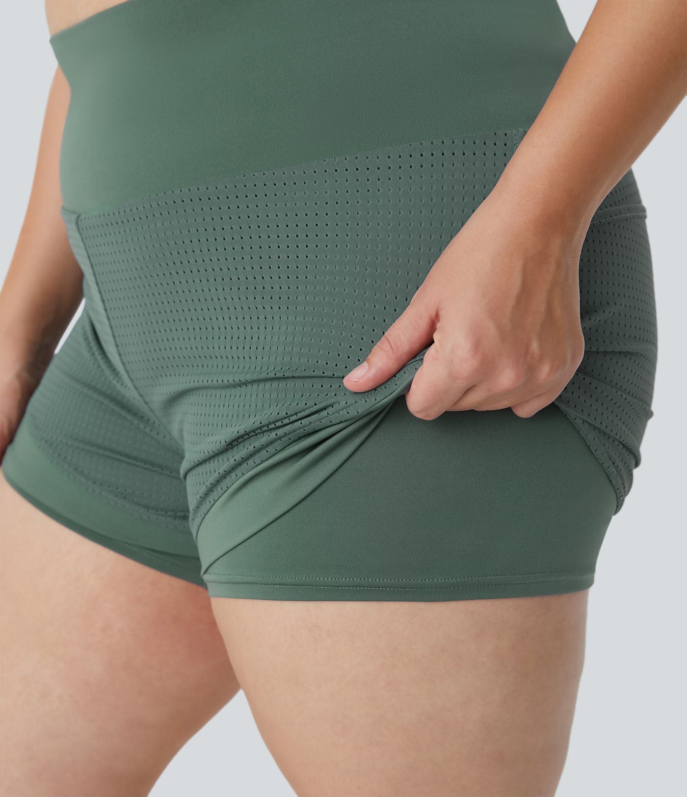 Short Yoga Grande Taille 2-en-1 à Taille Haute avec Poche Arrière