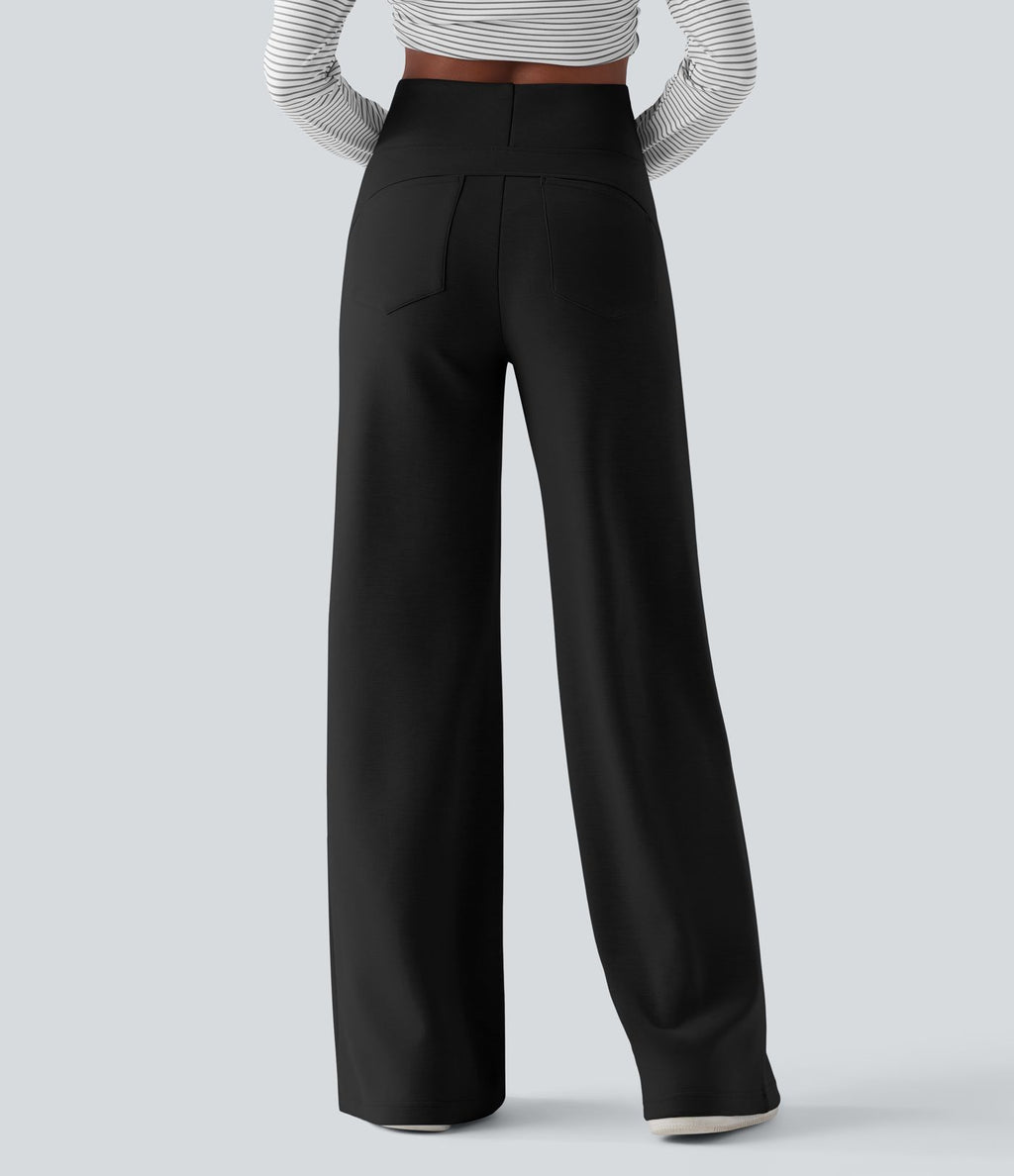 Pantalon décontracté ample taille haute avec poches