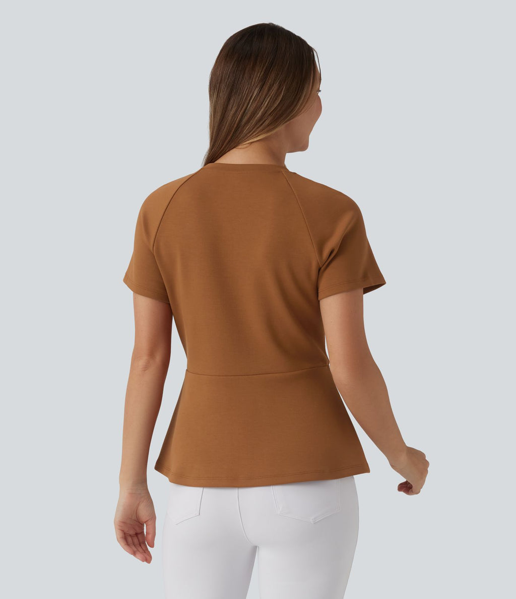 Top tailleur péplum col rond à manches courtes