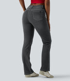 Halara Flex™ Jeans bootcut Casual Taille Haute Multiples Poches Lavés Élastiques et Tricotés Coupe