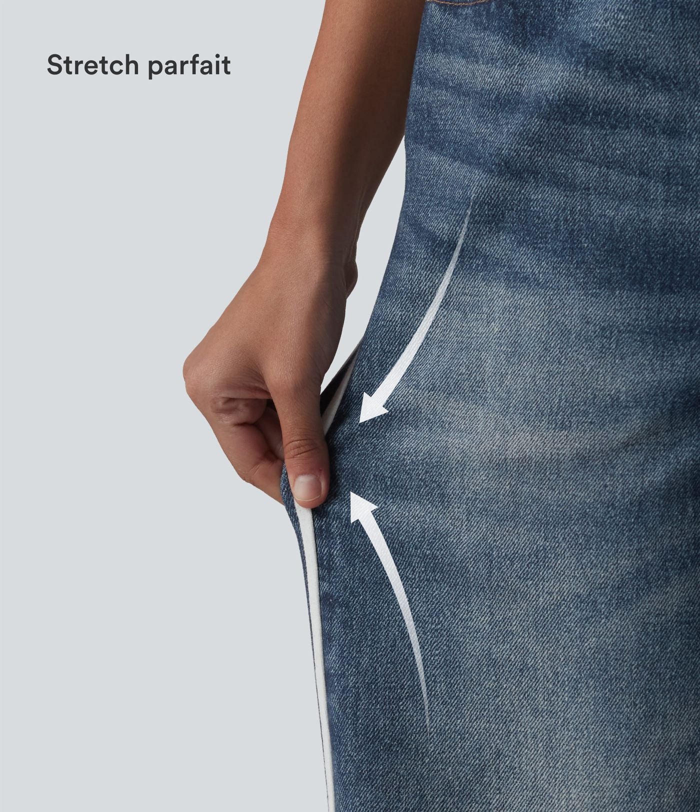 Jean de survêtement décontracté à rayures en tissu éponge français imprimé denim taille mi-haute avec poches
