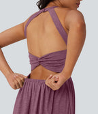 Robe longue fluide fendue avec poches latérales, dos nu et effet torsadé