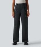 Pantalon de travail droit taille haute à rayures avec poches