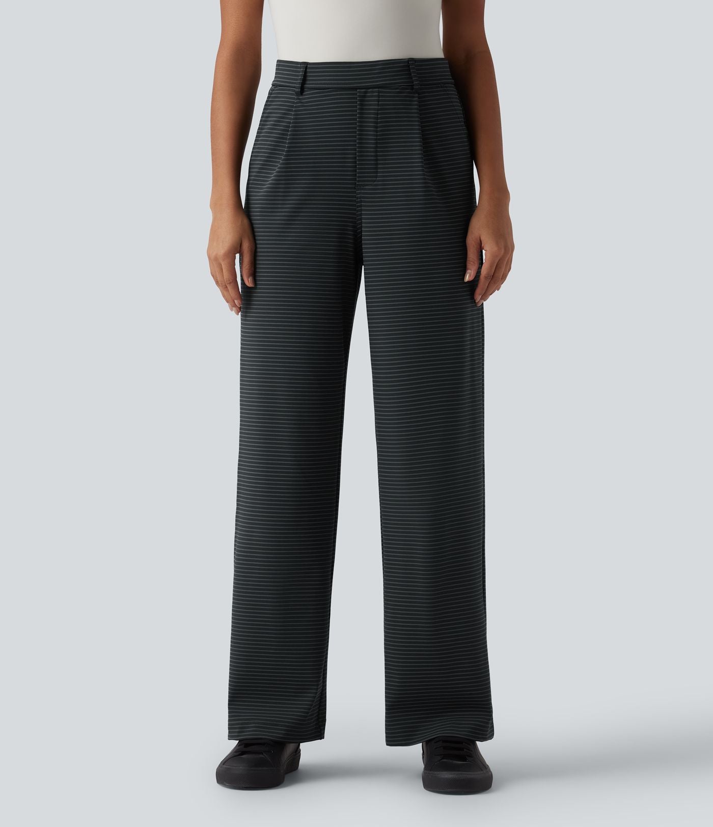 Pantalon de travail droit taille haute à rayures avec poches