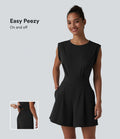 SoftlyZero™ QuickDry Combinaison-short yoga col rond sans manches avec découpe dos et poches — Easy Peasy