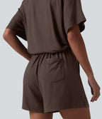 Combinaison-short casual henley à manches courtes avec poches — Easy Peasy
