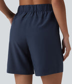 Short de yoga plissé taille haute avec ceinture élastique, cordon de serrage et poches 17,5 cm