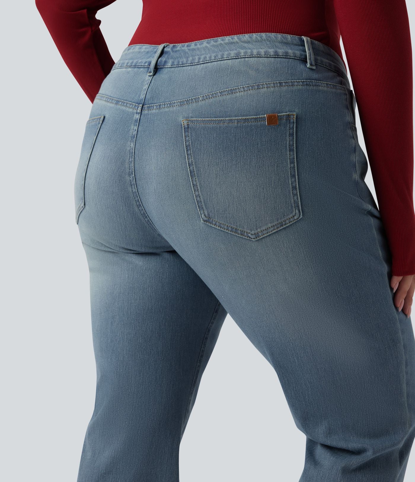 Jean décontracté grande taille évasé taille haute Halara Flex™ effet délavé avec multiples poches