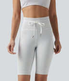 Short cycliste de yoga taille haute à rayures avec cordon de serrage 23 cm et poches