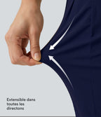 Pantalon casual fuselé 7/8 taille mi-haute plissé en popeline extensible à ourlet retroussé avec poches