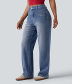 Halara Flex™ Jean coupe droite décontracté taille mi-haute avec poches