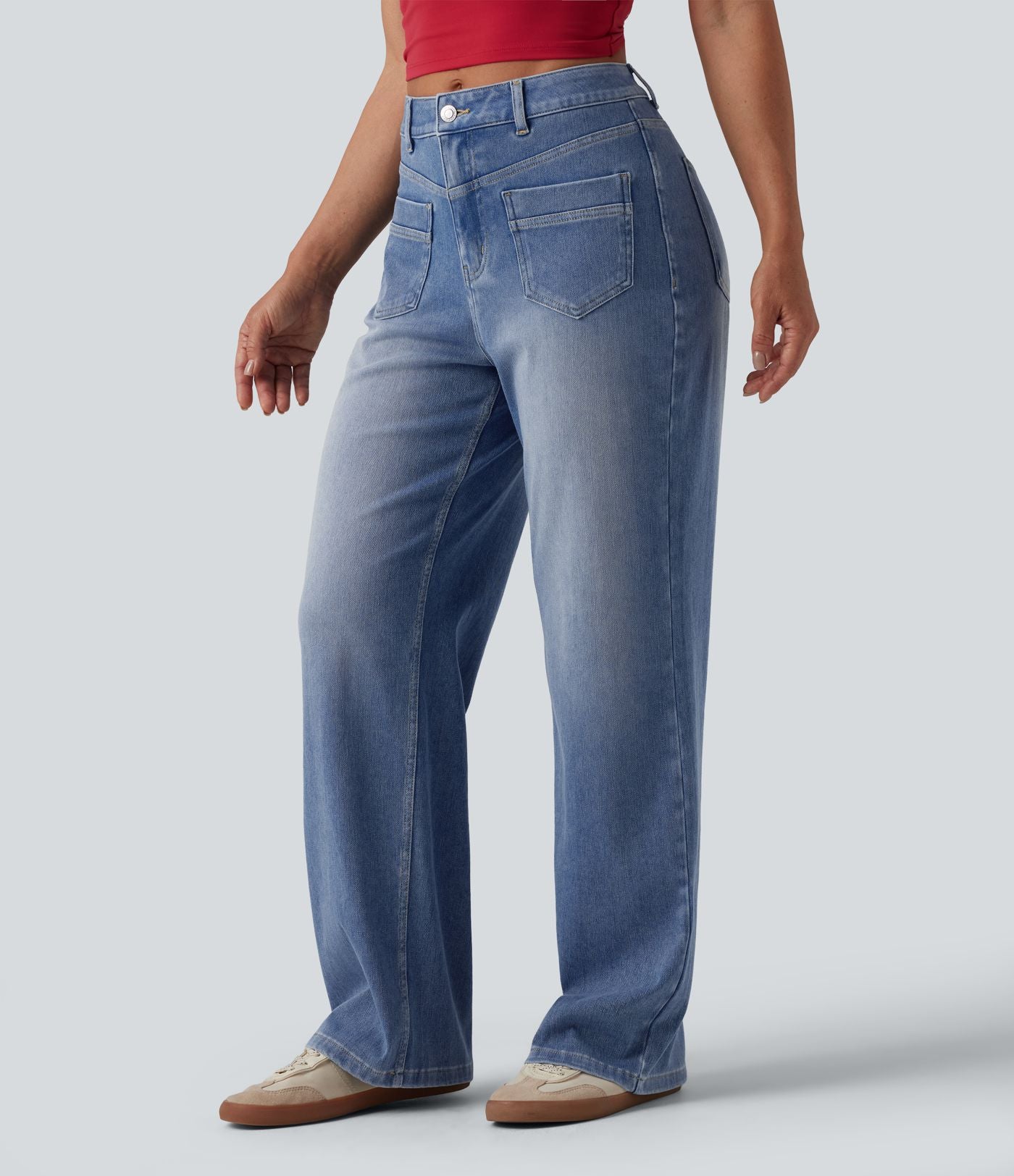 Halara Flex™ Jean coupe droite décontracté taille mi-haute avec poches