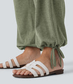 Pantalon de jogging décontracté à taille haute croisée avec poches latérales et cordon de serrage