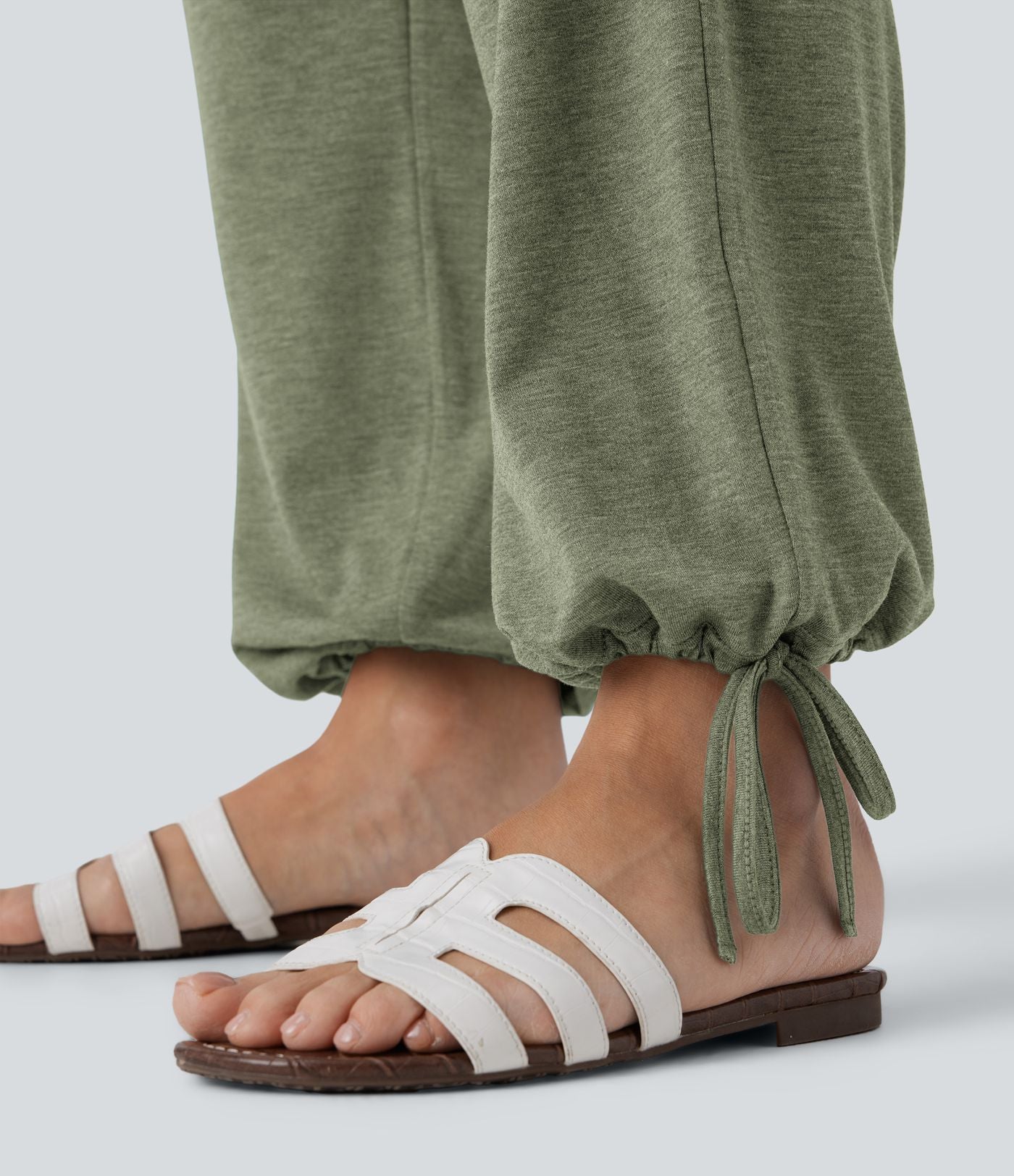 Pantalon de jogging décontracté à taille haute croisée avec poches latérales et cordon de serrage