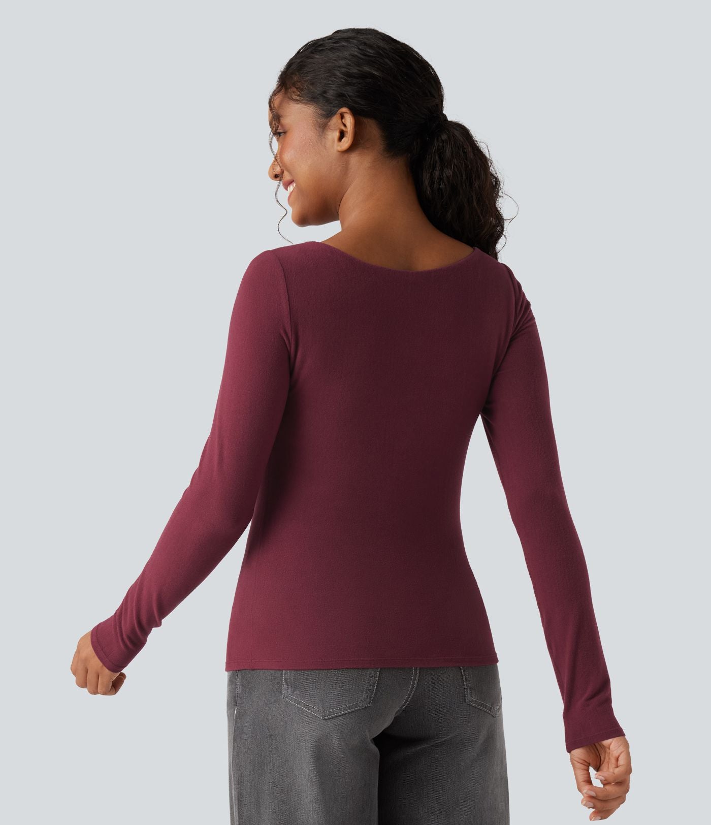 Top casual chaud push-up à col cœur et manches longues - Bonnet D/DD
