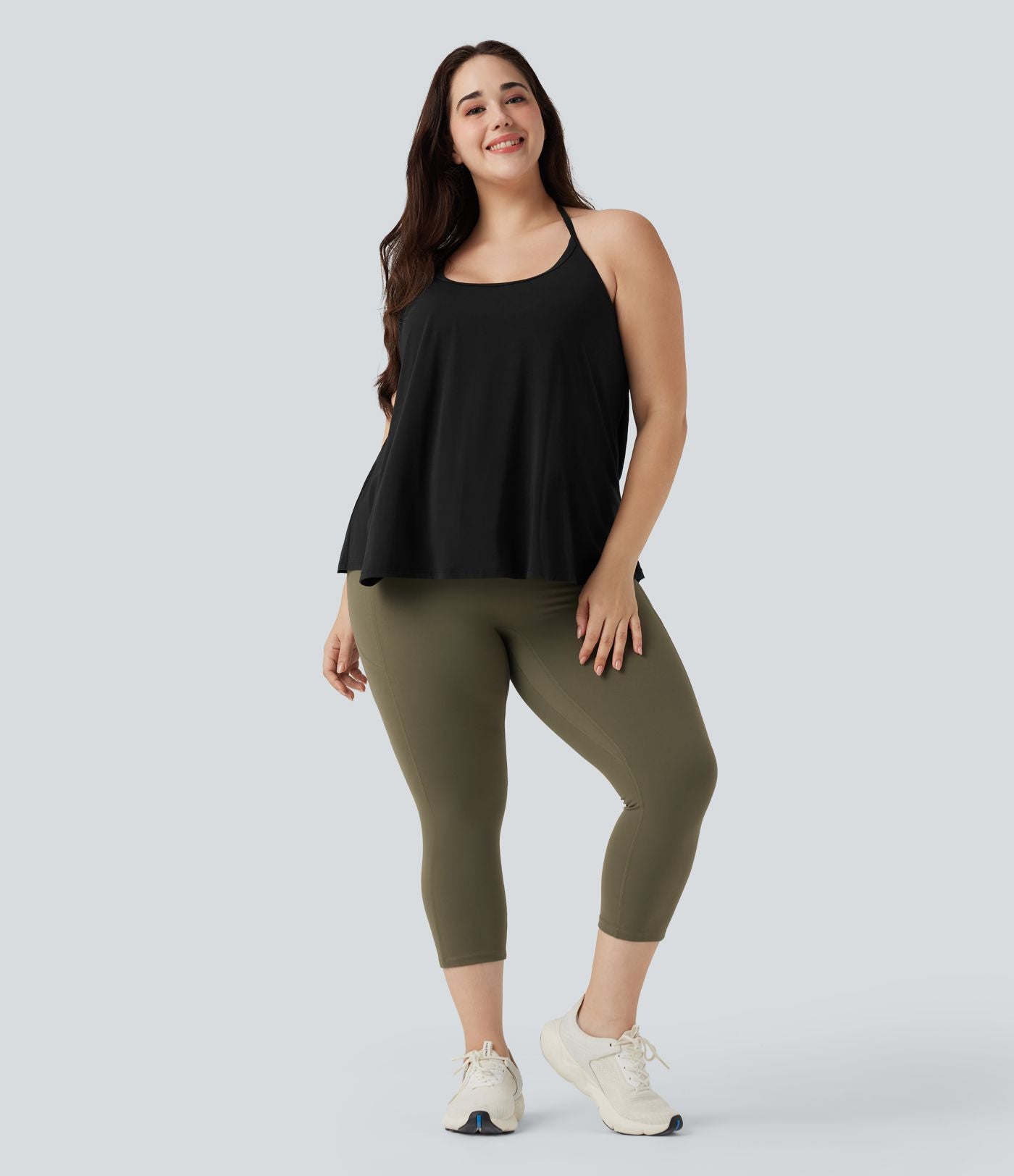 Haut de sport yoga grande taille SoftlyZero™ Airy col licou drapé effet frais InstantCool, protection solaire UPF50+