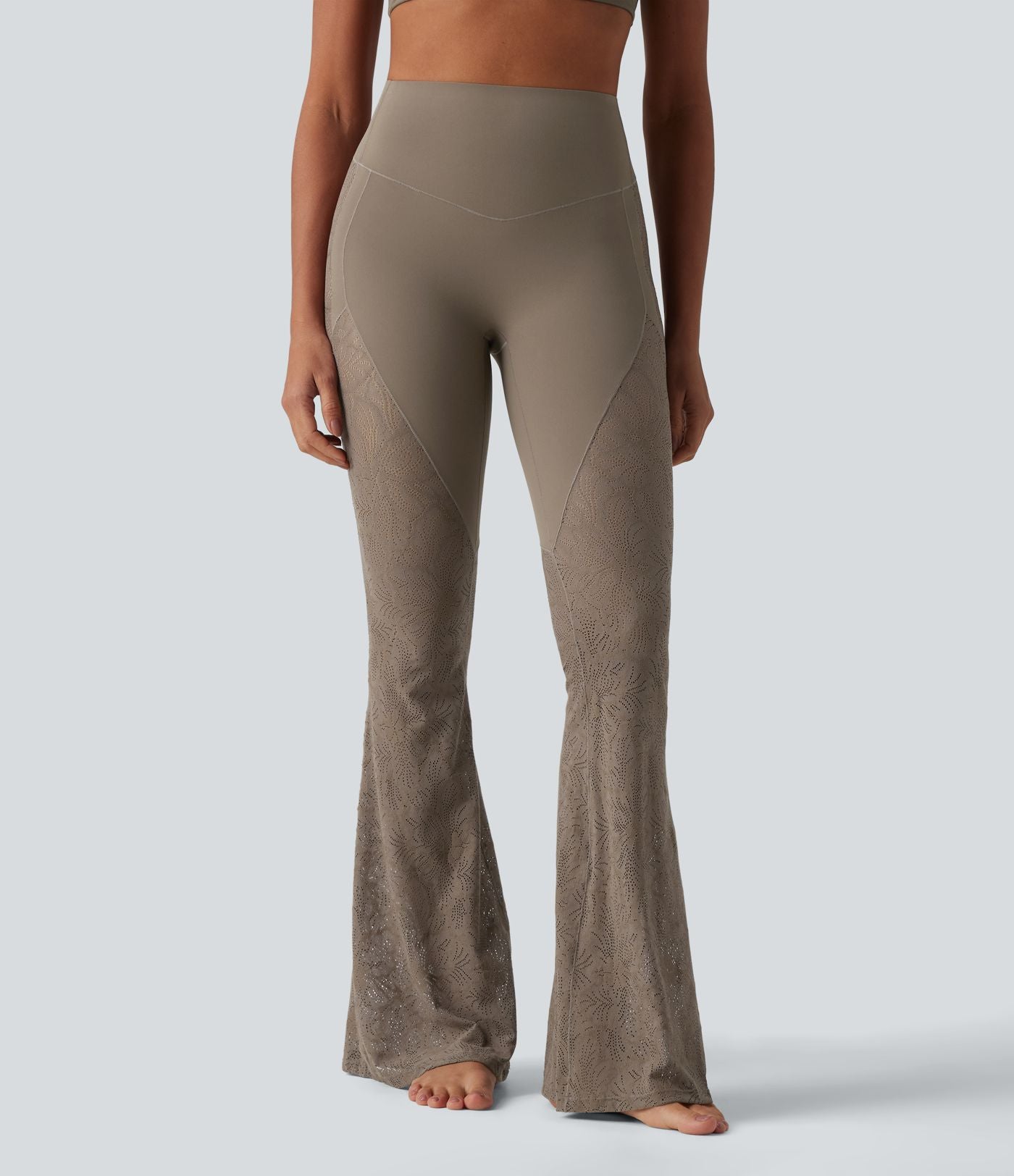 Pantalon de yoga évasé gainant taille haute avec dentelle contrastée et poche Halara UltraSculpt™