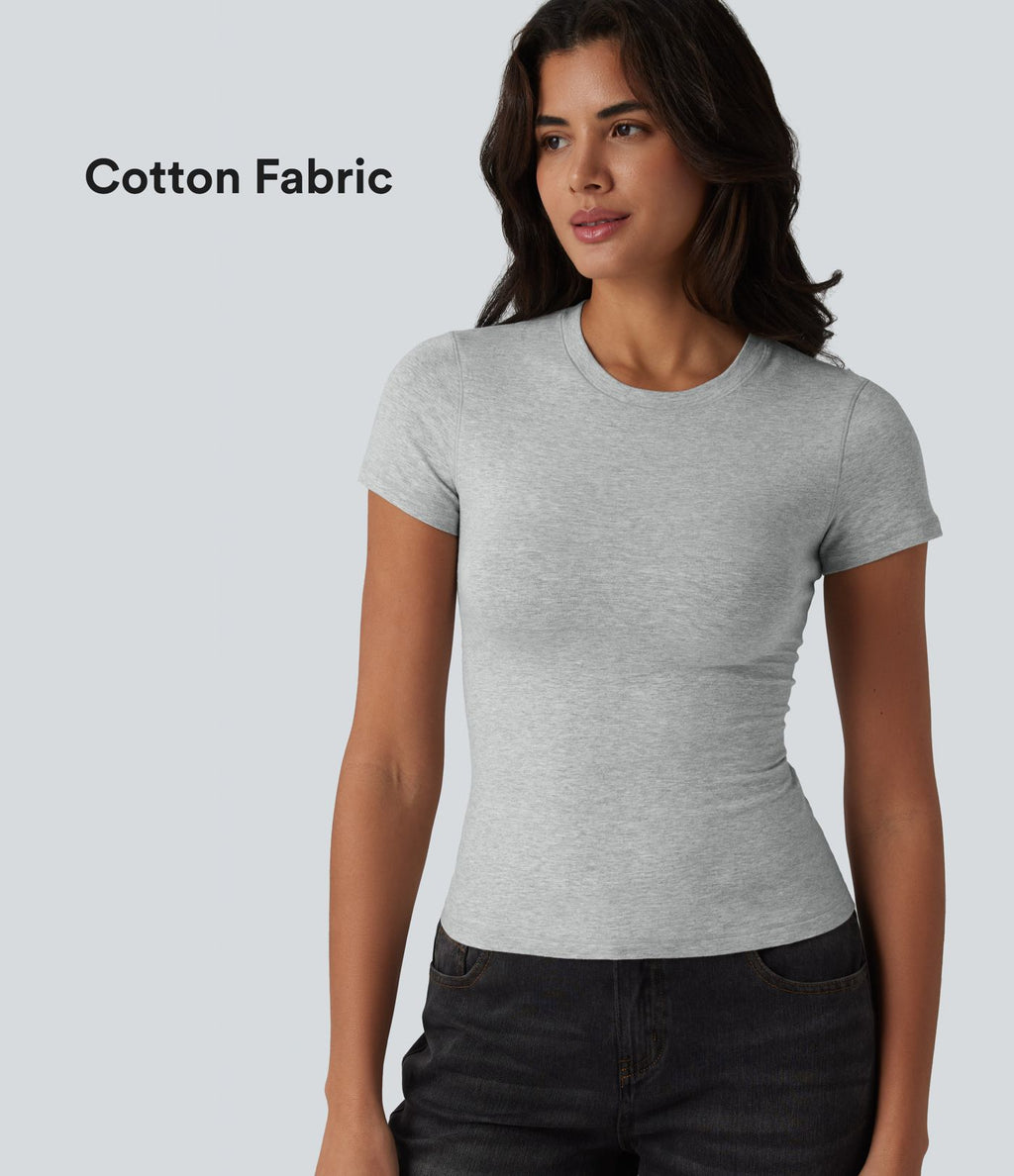 T-shirt Halara décontracté en jersey de coton, manches courtes, col rond