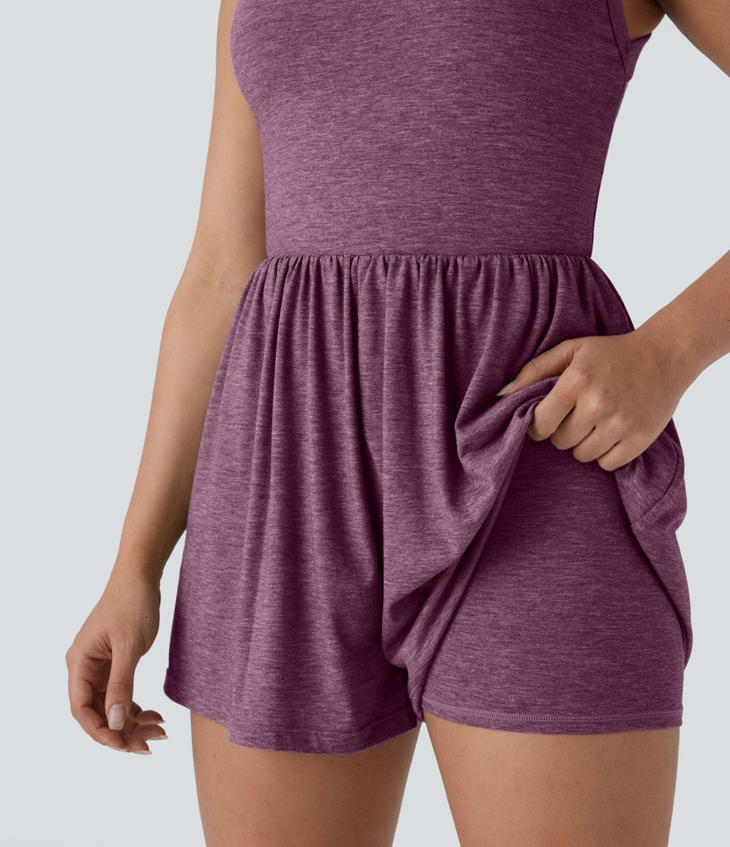 Combishort de villégiature 2-en-1 à dos nu, design torsadé, poches latérales - Édition Easy Peasy