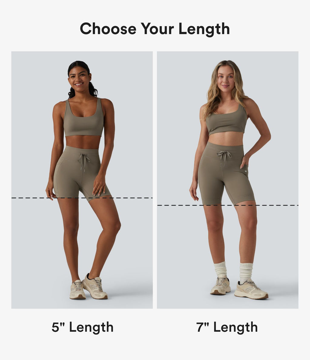 Short de cycliste yoga uni taille haute 12,5 cm avec cordon de serrage et poches