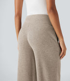 Pantalon jogging large décontracté côtelé gainant taille haute avec cordon de serrage et poches