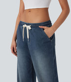 Jean ample en denim extensible à taille basse avec cordon Halara Flex™ avec multiples poches