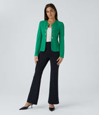 Blazer tailleur ajusté à col rond, manches longues avec boutons décoratifs
