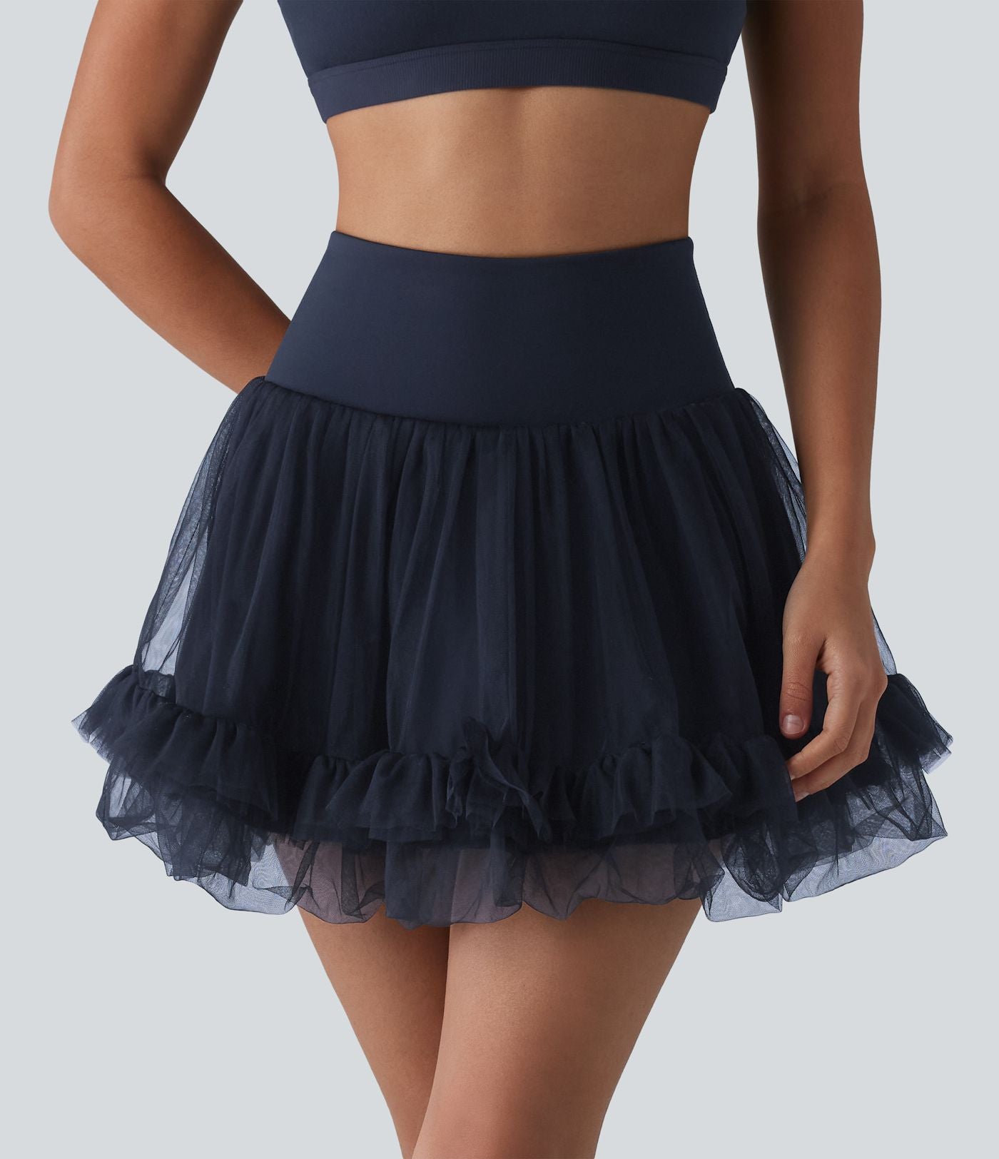 Jupe mini de sport 2 en 1 taille haute ventre plat en maille contrastée avec poches