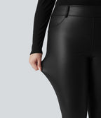 Legging grande taille en simili stretch doublé polaire, taille haute avec poches
